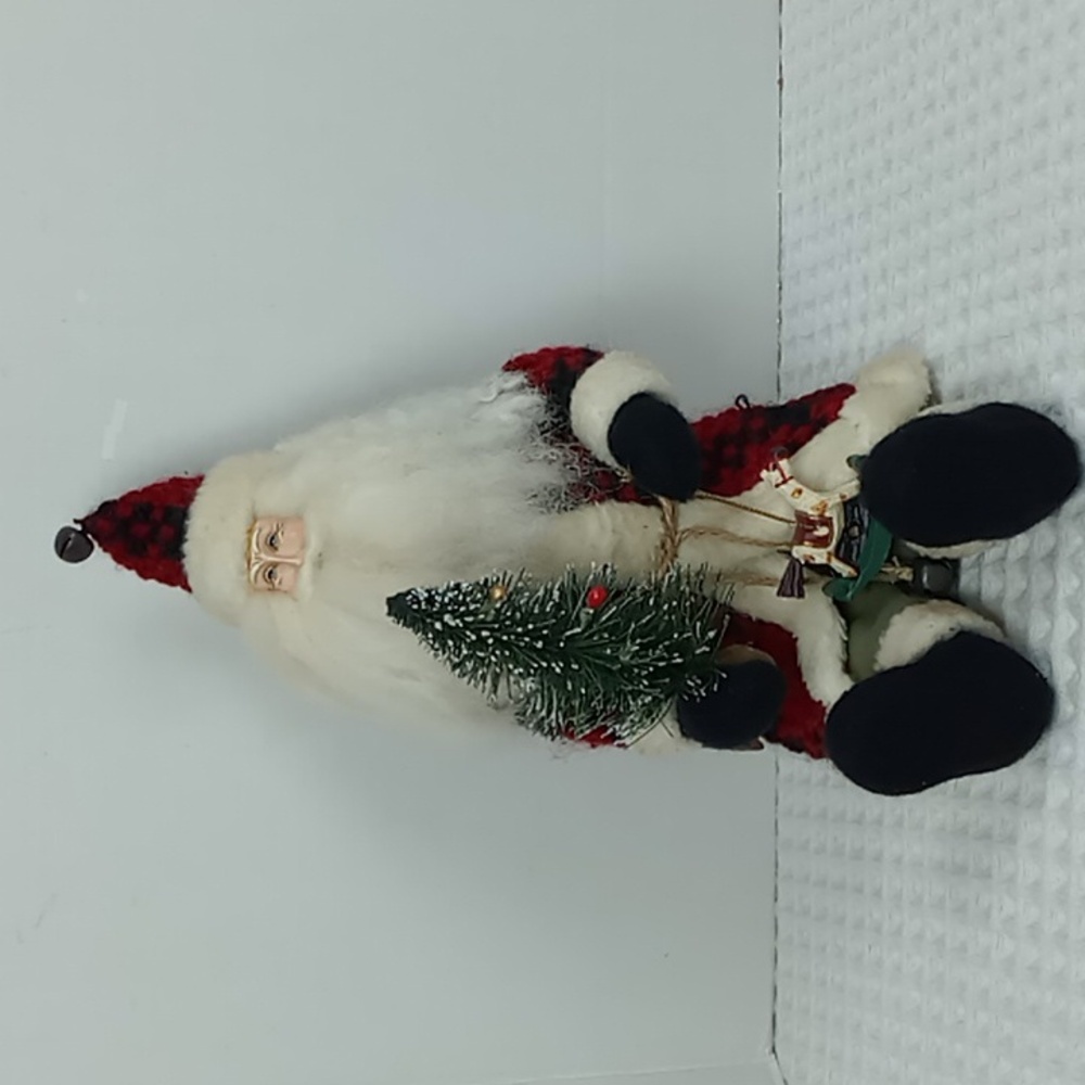 Vintage Rustic Posable Woodland Santa w/Tree & Rocking Horse.